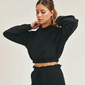 Mono B Ribbed Hooded Sweatshirt Cropped NWT